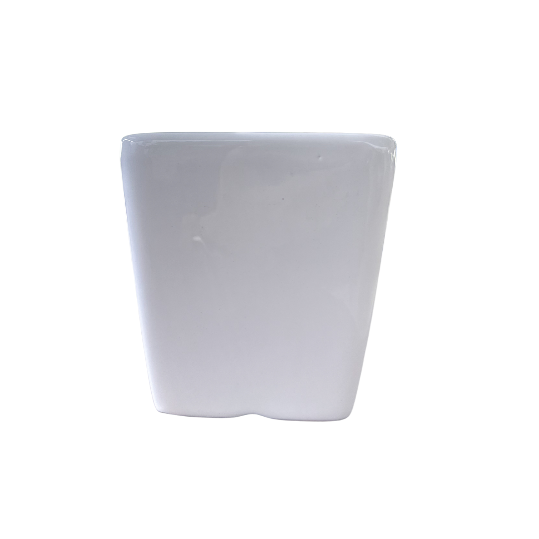 WHITE GLOSSY SQUARED CERAMIC PLANTING POT