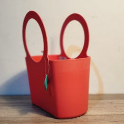 red plant basket, red hanging basket, plant basket, hanging basket, garden decor, home decor, table decor