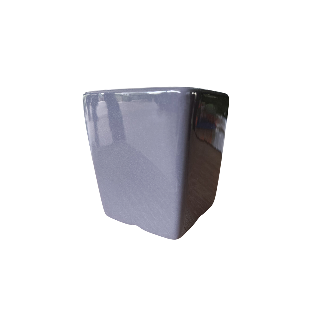 GREY SQUARED GLOSSY CERAMIC PLANTING POT