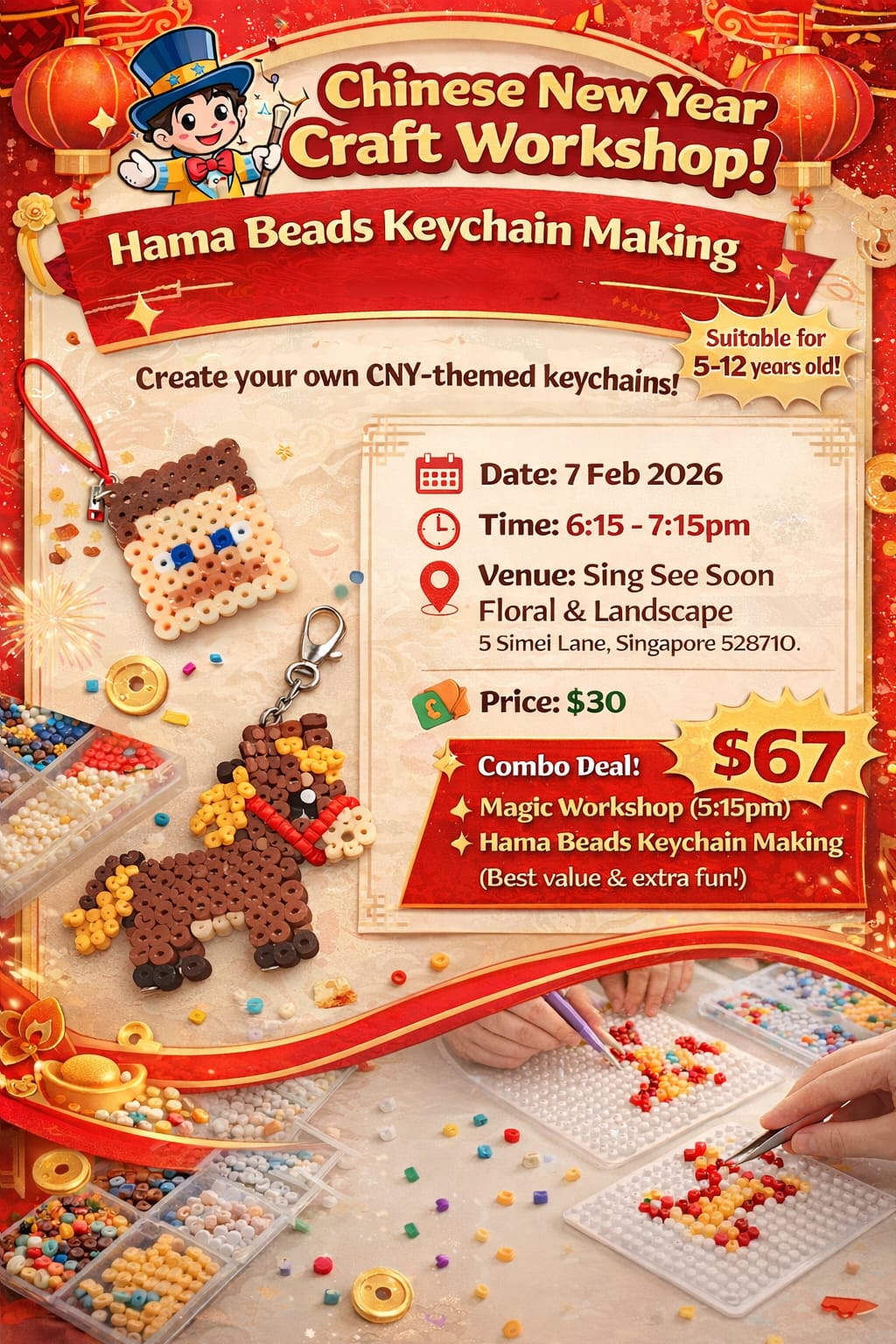 CNY Craft Workshop | Hama Beads Keychain Making | $30/PAX (Pay Onsite)